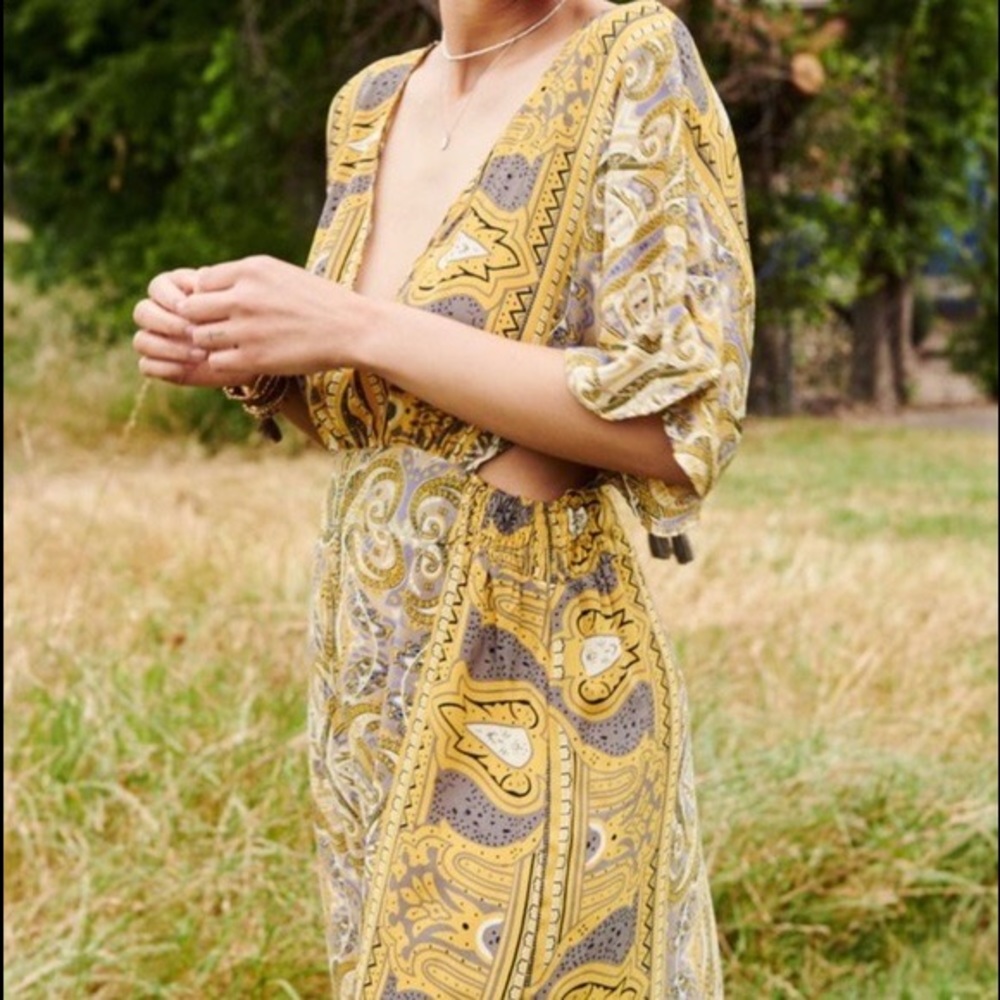 Earthbound Trading Yellow Silk Dress Maxi